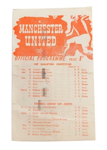 Football programme, Manchester United 1944-5 v. Bolton Wanderers.