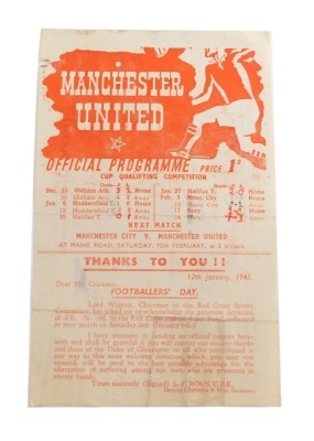 Football programme, Manchester United 1944-5 v. Manchester City.