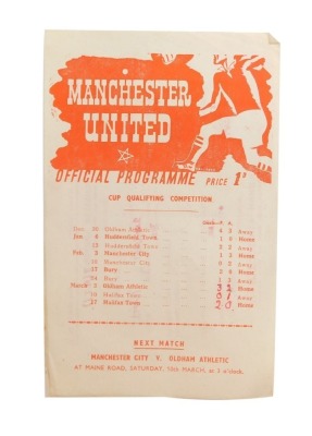 Football programme, Manchester United 1944-5 v. Oldham Athletic.