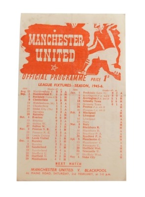 Football programme, Manchester United 1945-6 v. Preston North End.