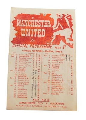 Football programme, Manchester United 1945-6 v. Everton.