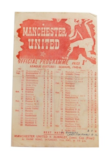 Football programme, Manchester United 1945-6 v. Stoke City.