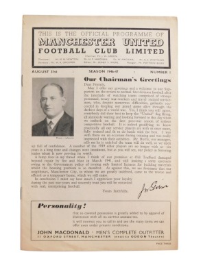 Football programme, Manchester United 1946-7 v. Grimsby.