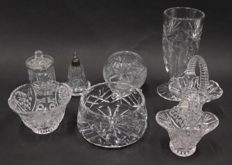 Various crystal glass ware, a pair of baskets, 17cm high, bowl, celery vase, stamped Royal Brierley, etc. (a quantity)