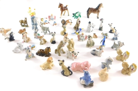 Various Wade Whimsies, to include Disney, Lady and The Tramp figures, various others, quantity of continental glass geese and other figures. (a quantity)