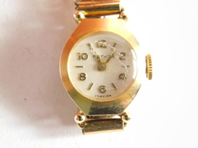 A Primax ladies wristwatch, the small circular watch head with numeric dial, in a gold plated and stainless steel backed case, on an expanding gold plated bracelet. - 2