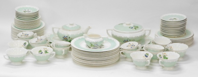 A comprehensive Wedgwood Corinthian Hampton Court pattern dinner service, to include serving plates, 38cm wide, soup tureens, teapot, soup bowls, plates, side plates, etc., printed marks beneath, with other items. (a quantity)