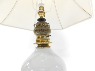 A pottery table lamp with material shade, 64cm high. - 2