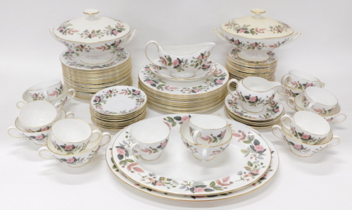A Wedgwood Hathaway Rose part dinner service, to include gravy boat, 21cm wide, on stand, plates, side plates, cups, saucers, dinner plates, meat plate, etc., printed marks beneath. (a quantity)