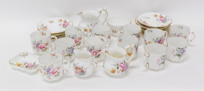 Various Royal Crown Derby Derby Posies pattern teaware, to include cream jug, 10cm high, cup, saucers, plates, etc.