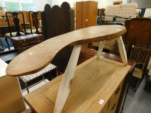 An elm and cream painted rustic stool.