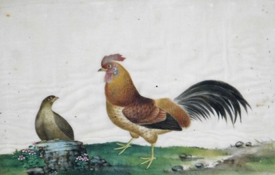 A group of four Chinese rice or pith paper paintings, each depicting birds or boats, and two Japanese painting of women dressed in kimono, 18cm x 28cm, and 61cm x 32cm. - 6