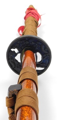 A modern Japanese Samurai sword, with cast alloy subha tsuba and simulated shark skin handle, 106cm long, and a similar matching smaller example, 70cm long. - 4