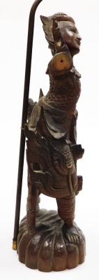 A Thai carved wooden figure of a dancer, on a domed foot, converted to a table lamp (AF), 94cm high overall. - 5