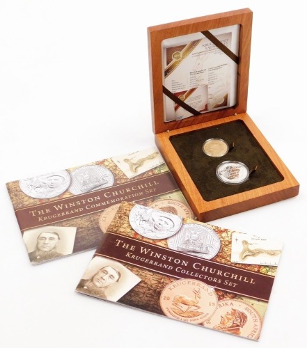 A SA Mint Winston Churchill Krugerrand Launch set, comprising Krugerrand dated 2015, 1oz/31.1g, and a commemorative Winston Churchill's Life and Legacy silver medallion, 1oz, limited edition no. 114/300, boxed with certificate and associated pamphlet.