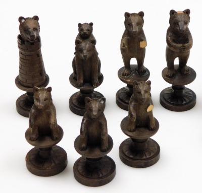 A Black Forest 'Bears of Berne' chess set, each piece carved as a bear in differing pose, height of queen 7cm. (AF) - 4