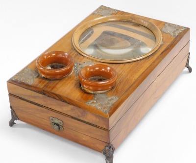 A Victorian olive wood and silver plated stereo viewer, with two circular eye holes and circular aperture, 19cm wide, 29cm long. - 2