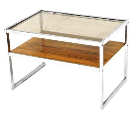 A 1960s/70s chrome plated and rosewood small coffee table, of rectangular form, with under tier, 42cm x 63cm.