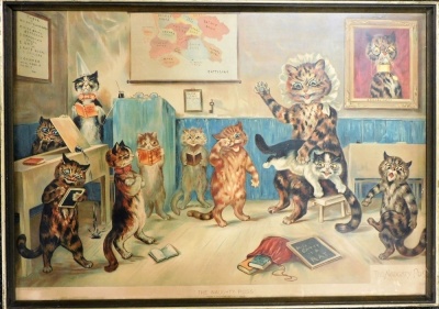 After Louis Wain. The Naughty Puss, a coloured lithograph, printed by Orford Smith Limited St Albans, 48cm x 69cm. - 2