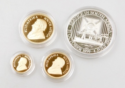 A SA Mint Winston Churchill fractional 2015 Krugerrand set, comprising a half, a quarter and a one tenth Krugerrand, and a 1oz silver medallion, limited edition no. 137/250, in fitted box with certificate, approx 28.8g gold weight. - 3