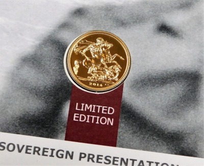 An Elizabeth II full gold sovereign, dated 2014, to commemorate the 70th Anniversary of D Day, limited edition of 70, in a presentation cover. - 2