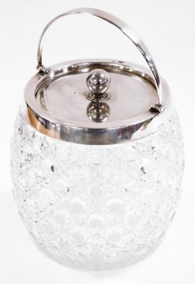 An Edward VII silver mounted and cut glass biscuit barrel, Birmingham 1903, 16cm high.