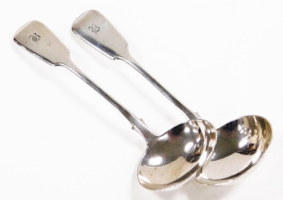 A pair of Victorian silver Fiddle pattern ladles, each with engraved initial B to handle, Exeter 1862, 3¾oz.