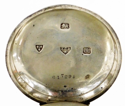 A J.G. Graves Sheffield The Express English Lever silver cased pocket watch, open faced, keywind, with a circular enamel dial bearing Roman numerals and gold coloured hands, subsidiary seconds dial, the case of plain form with shield and garter, Chester 1 - 3