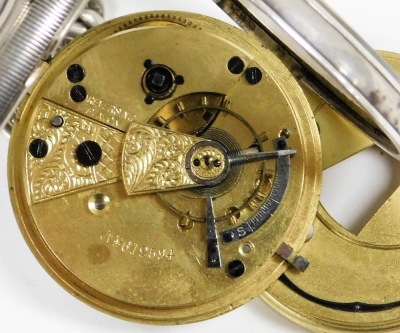 A J.G. Graves Sheffield The Express English Lever silver cased pocket watch, open faced, keywind, with a circular enamel dial bearing Roman numerals and gold coloured hands, subsidiary seconds dial, the case of plain form with shield and garter, Chester 1 - 4