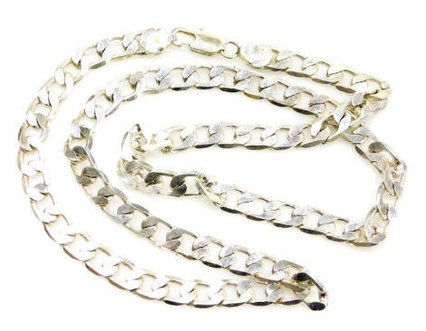 A curb link neck chain, on a lobster claw clasp, white metal stamped 925, 58cm long, 39.5g all in.