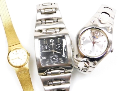 Three wristwatches, comprising an Ellesse Sports, a Seiko gold plated wristwatch, and an Ellesse chronograph. (3)