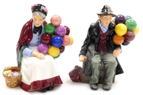 Two Royal Doulton porcelain figures, comprising The Old Balloon Seller HN3737, and The Balloon Man HN1954.