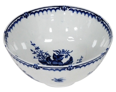 A 19thC porcelain blue and white printed bowl, possibly Booths, decorated in the Pine Cone pattern, 17cm diameter.