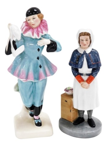 Two Royal Doulton porcelain figures, comprising Queen Alexandra Nurse HN4596 and The Mask HN4141.