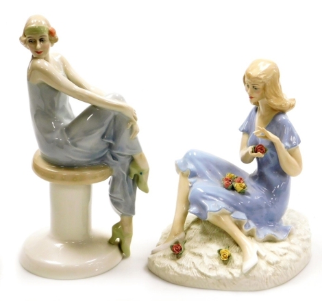 Two Royal Doulton Reflections Series porcelain figures, comprising Flirtation HN3071 and Summer Rose HN3085.