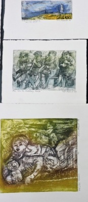 Joyce Marriott (20thC School). Various works, to include Timeless Travail, 17cm x 17cm, Crying Baby, 18cm x 16cm, Far From The Madding House, 10cm x 15cm, etching, each signed and dated, contained in folder. - 4