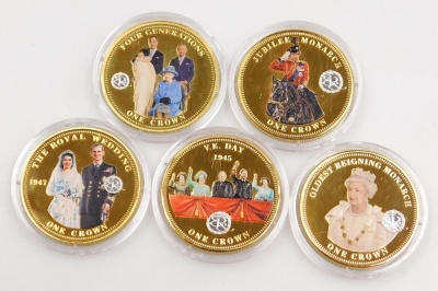 A Queen Elizabeth II Diamond Jubilee photographic four coin set, in copper with 24ct gold plating, in fitted case, and a similar part set titled the Jubilee Monarch. - 4