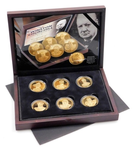 A Winston Churchill gold plated six coin set, with certificate and original packaging.