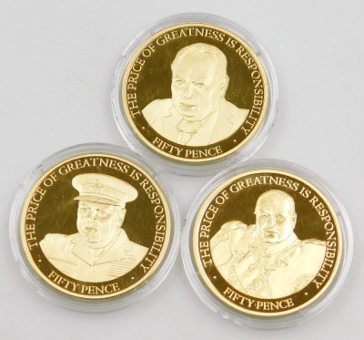 A Winston Churchill gold plated six coin set, with certificate and original packaging. - 4