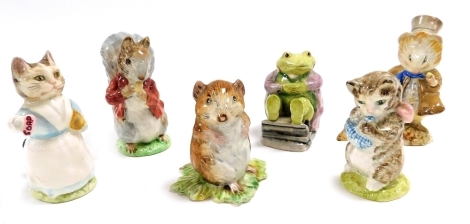 Six Beswick Beatrix Potter figures, comprising Timmy Willie, Tabitha Twitchett, Mr Jackson, Miss Moppet, Amiable Guinea Pig, and Timmy Tiptoes.