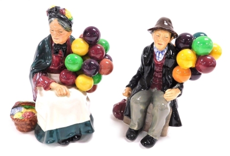 A Royal Doulton figure modelled as the Old Balloon Seller, HN315, and another modelled as the Balloon Man, HN1954. (2)