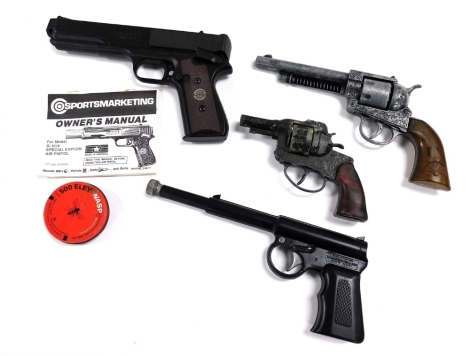 A Sports Marketing model G1015BB repeater air pistol, a TJ Harrington and Son A101 The Gat air pistol, two further air pistols, etc.