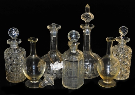 Victorian and later cut glass decanters, some with stoppers. (7)