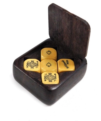 A set of breweriana poker die, advertising McEwan's beer, wooden boxed.