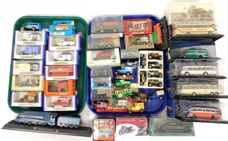 Die cast and other models, including vintage trucks, tanks, motorbikes and a model of the Mallard, most boxed. (a quantity)