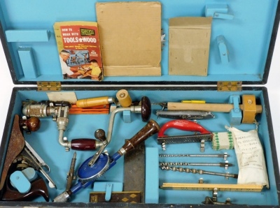 A carpenter's tool chest, containing a record number 123 drill, Stanley number 3 plane, number 19 set square and further tools, 66.5cm wide, and a further tool chest, fitted with tools, 97.5cm wide. (2) - 2