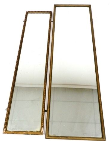 A gilt gesso rectangular wall mirror, 56.5cm x 35cm, and a further rectangular wall mirror of plain form, 172cm x 50cm.