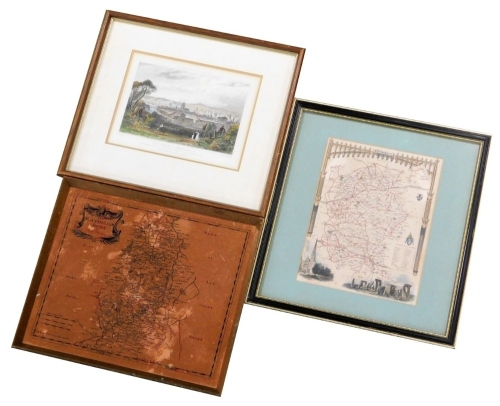 A map of Wiltshire, 27cm x 21cm, a copper map of Nottinghamshire, and after Bartlett, View Of Bristol, bookplate. (3)