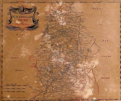 A map of Wiltshire, 27cm x 21cm, a copper map of Nottinghamshire, and after Bartlett, View Of Bristol, bookplate. (3) - 2