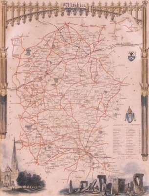 A map of Wiltshire, 27cm x 21cm, a copper map of Nottinghamshire, and after Bartlett, View Of Bristol, bookplate. (3) - 4